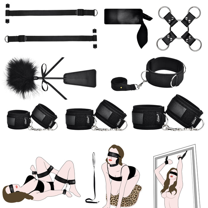 Utimi BDSM Sex Bondage Set - 9 Pieces Restraint Bondage Kit with Handcuffs  Ankle Cuffs