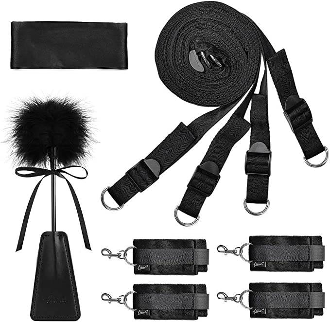  UTIMI Sex Bondage BDSM Kit Restraints - 9PCS Sets with  Adjustable Handcuffs Collar Ankle Cuff Blindfold Feather Tickler Adult  Games Toys for Men Women and Couples : Health & Household